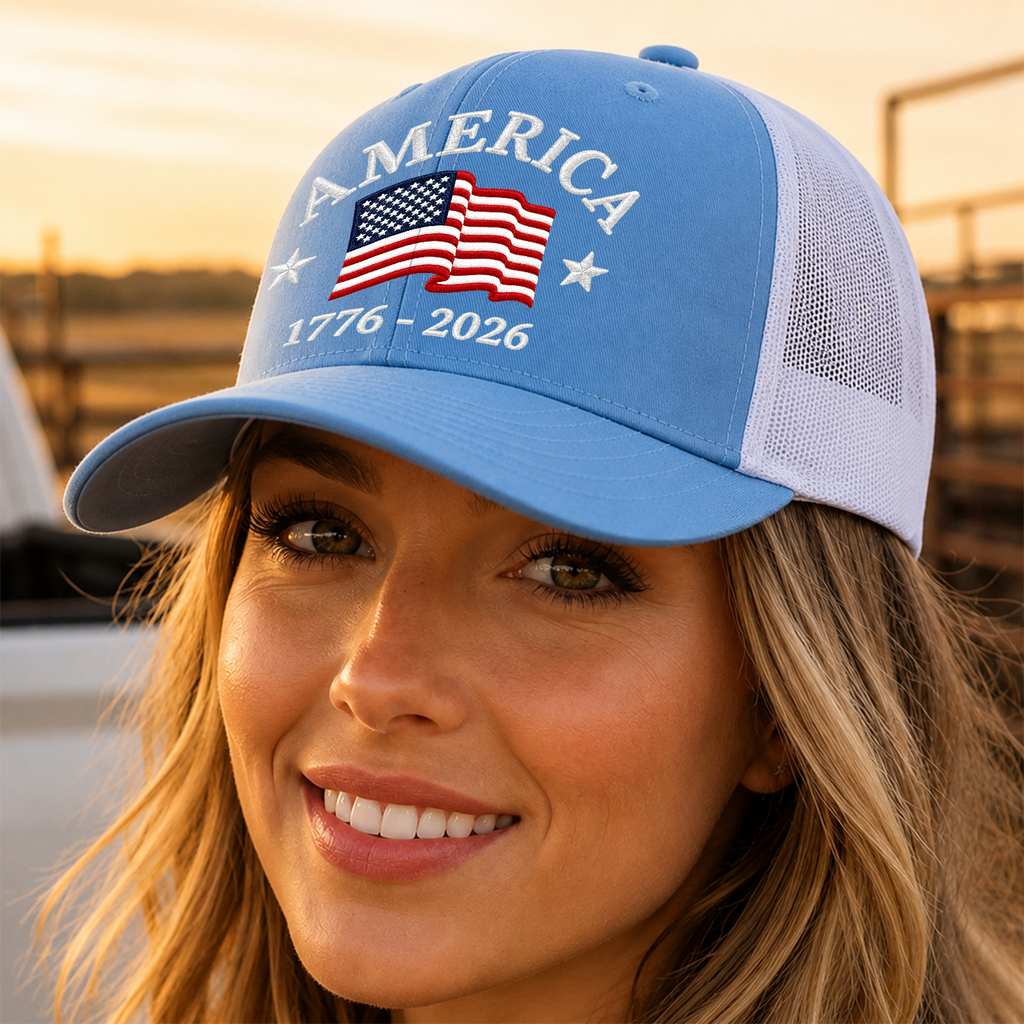 Personalized USA Flag Trucker Hat Gift for 4th of July HN590 - Embroidered Trucker Hat GradoCreations