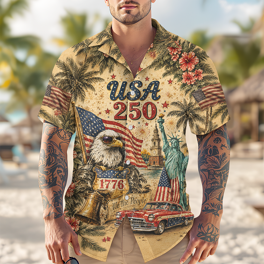 Personalized Hawaiian Shirt USA Flag Gift for 4th of July HN590 - AOP Hawai Shirt GradoCreations