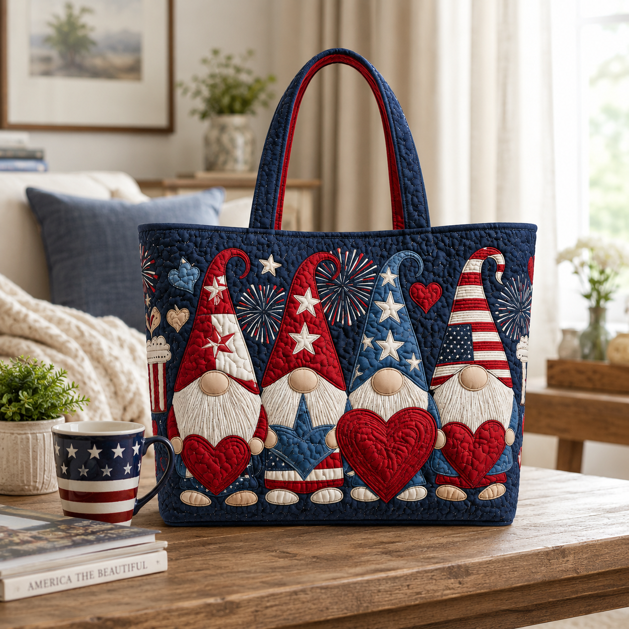 Patriotic Gnomes Quilted Tote Bag for Her | Independence Day Gift