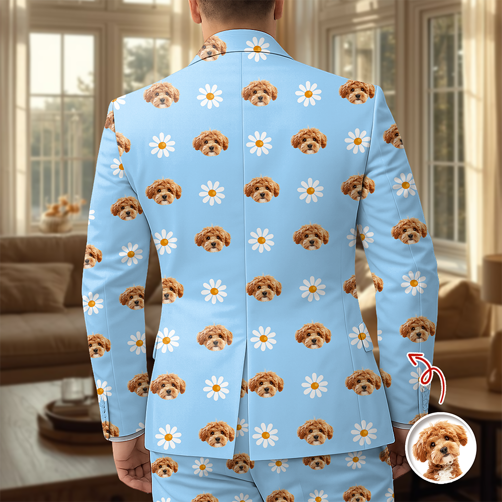 Custom Men's Suit with Pet Face Icon Unique Gift for Pet Owners HN590 - Men's Suits GradoCreations