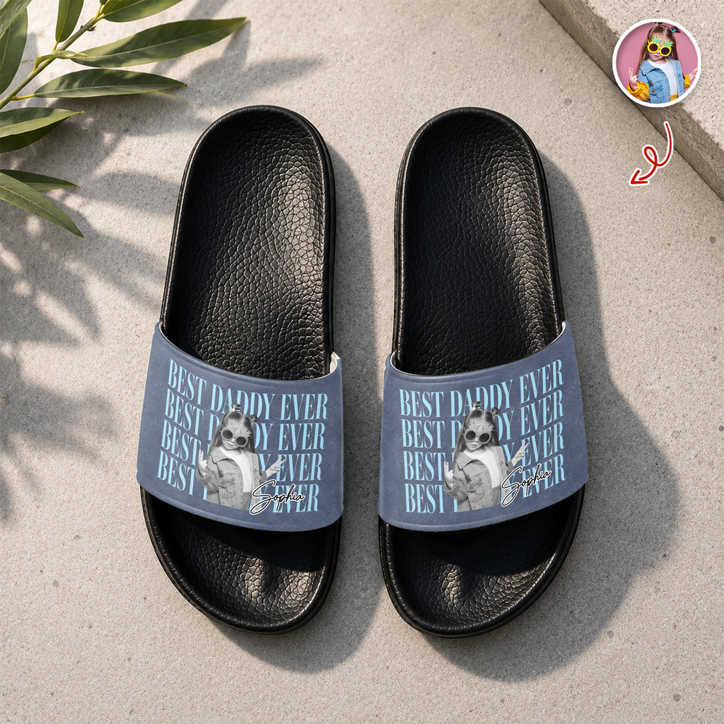 Personalized Vintage Photo Slide Sandals Custom Gift for Dad HN590 - Slide Sandals GradoCreations