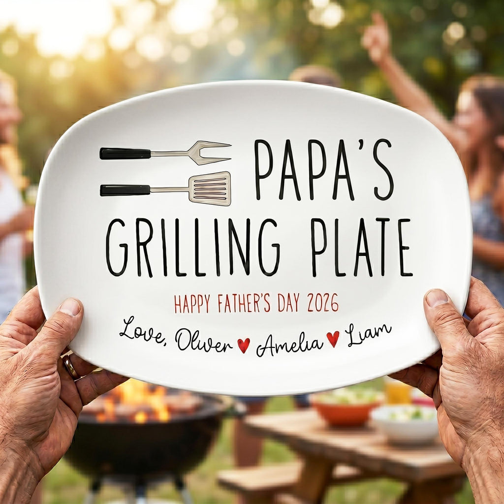 Personalized Grilling Plate Custom Name Gift for Dad HN590 - Platter fix GradoCreations