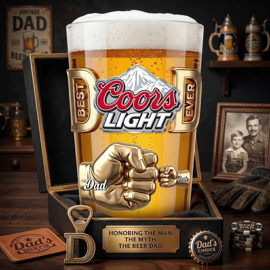 Personalized Beer Glass Best Dad Ever Fist Bump Gift for Dad