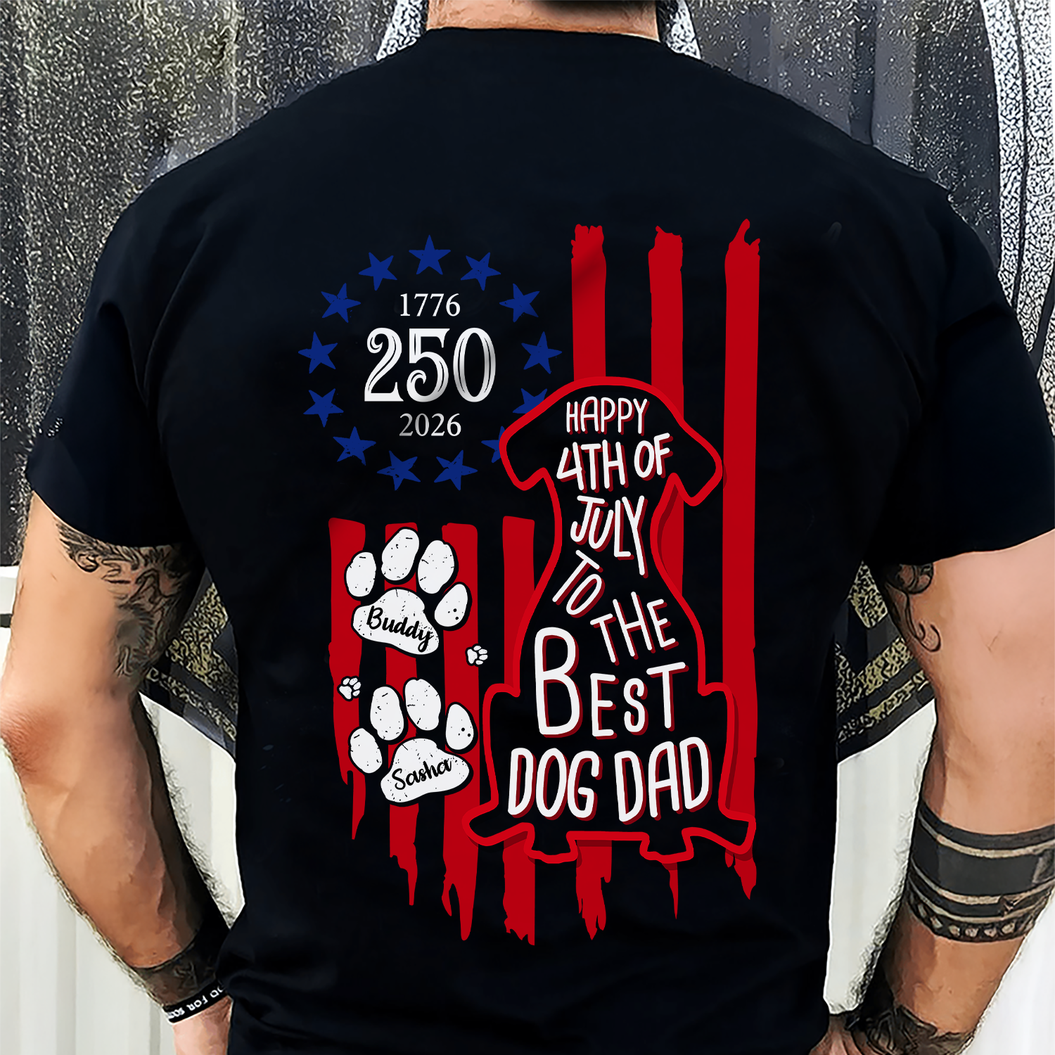 Personalized Dog Dad T-Shirt Custom Name American Flag Gift HN590 - Tshirt Back GradoCreations