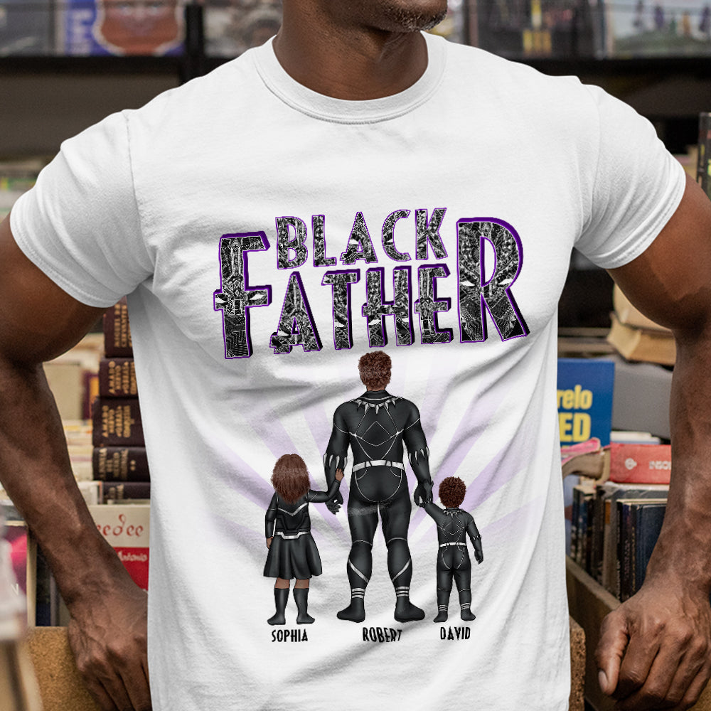 Personalized Black Father T-Shirt Custom Family Gift for Dad