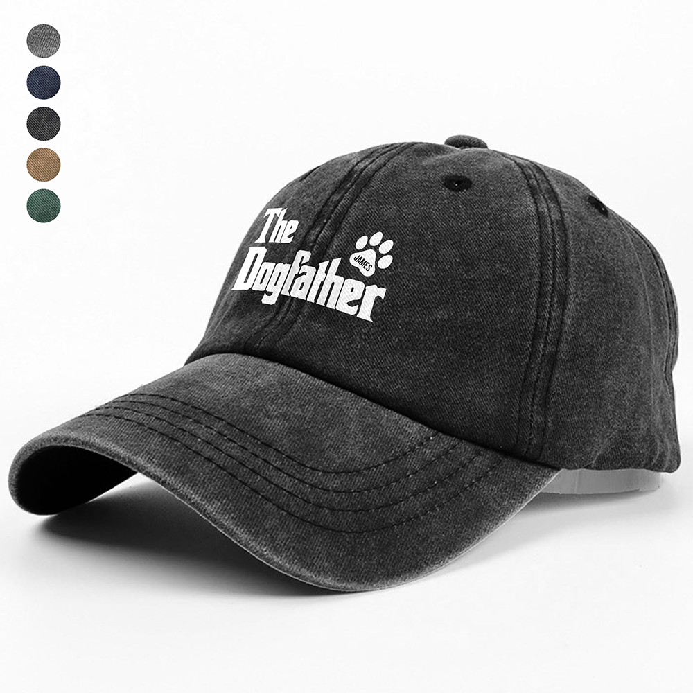 Personalized Washed Denim Baseball Cap Gift for Dog Dad HN590 - Washed Denim Baseball Cap GradoCreations