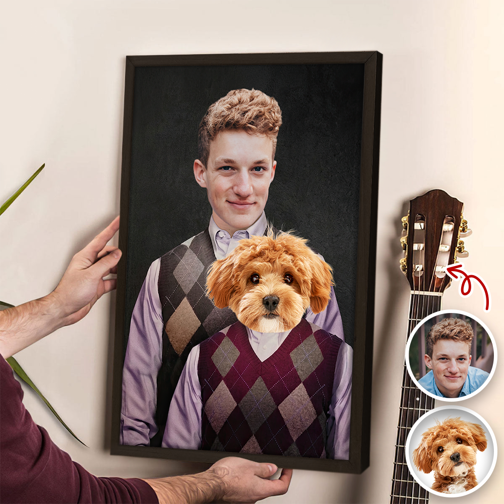 Personalized Dog and Owner Canvas Portrait Custom Photo Gift HN590 - Canvas GradoCreations