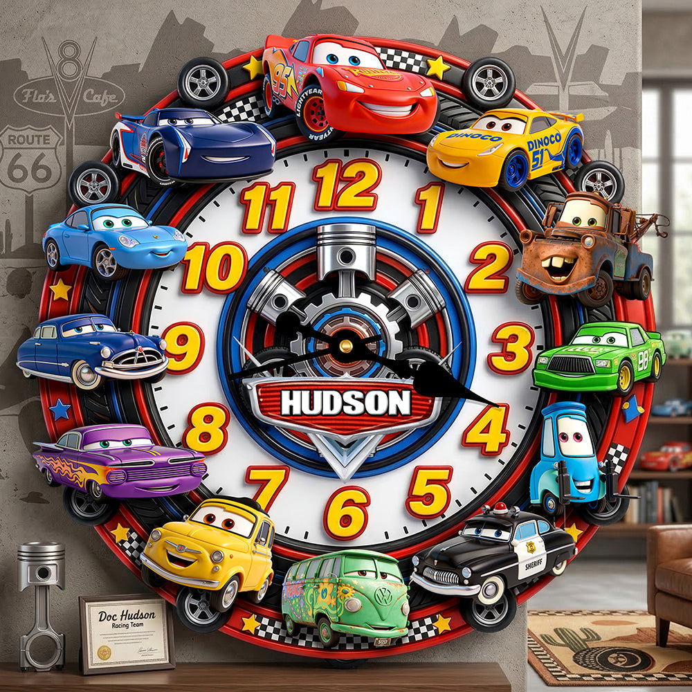 Personalized Cars Wall Hanging Clock Gift for Kids & Family Wall Hanging Clock GradoCreations