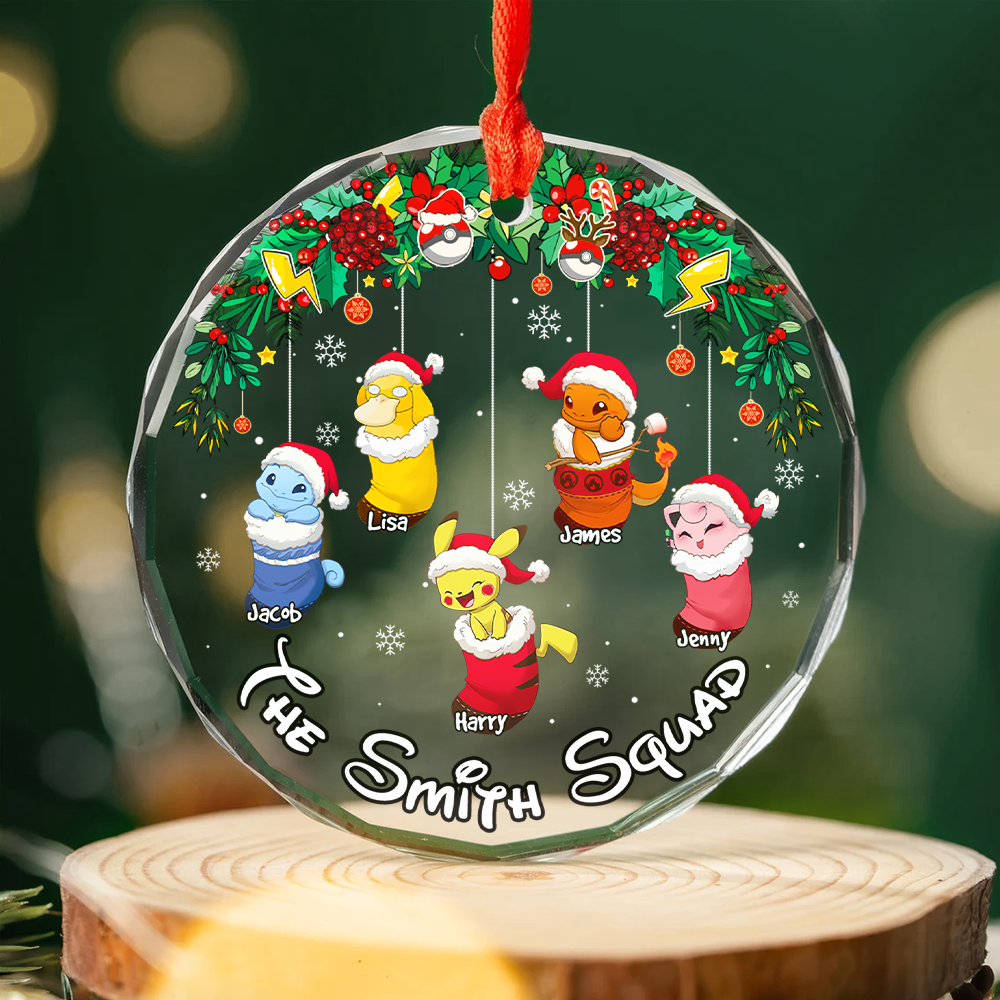 Personalized Glass Ornament Poke Family Socks Holiday Gift