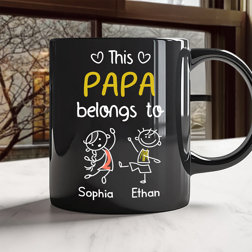 Personalized Black Mug This Papa Belongs To Us Gift for Dad HN590 - Black Mug GradoCreations