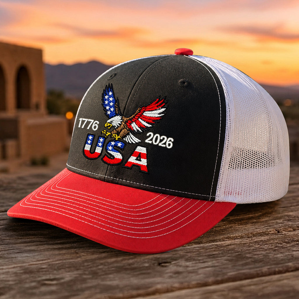 250 Years USA Patriotic Embroidered Trucker Hat Gift HN590 - Embroidered Trucker Hat GradoCreations