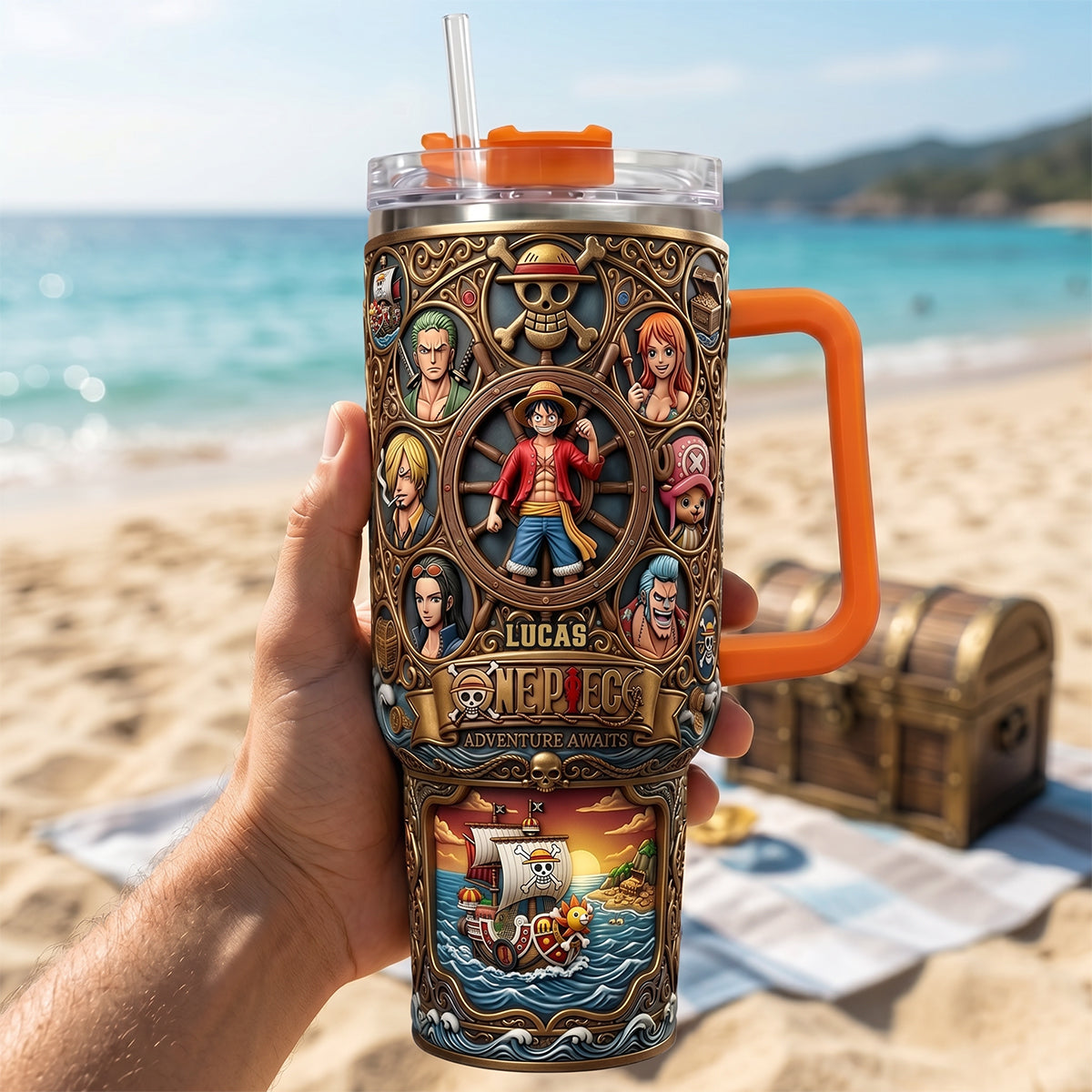 Personalized One Piece Tumbler with Handle Gift for Movie Fans