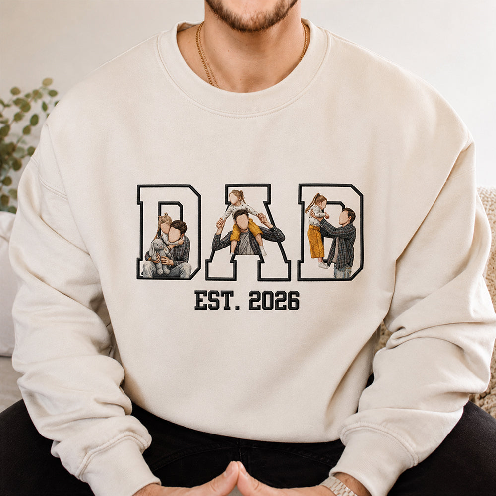 Personalized Embroidered Sweatshirt Custom Photo Gift for Dad HN590 - Embroidered Shirt AI Fix GradoCreations
