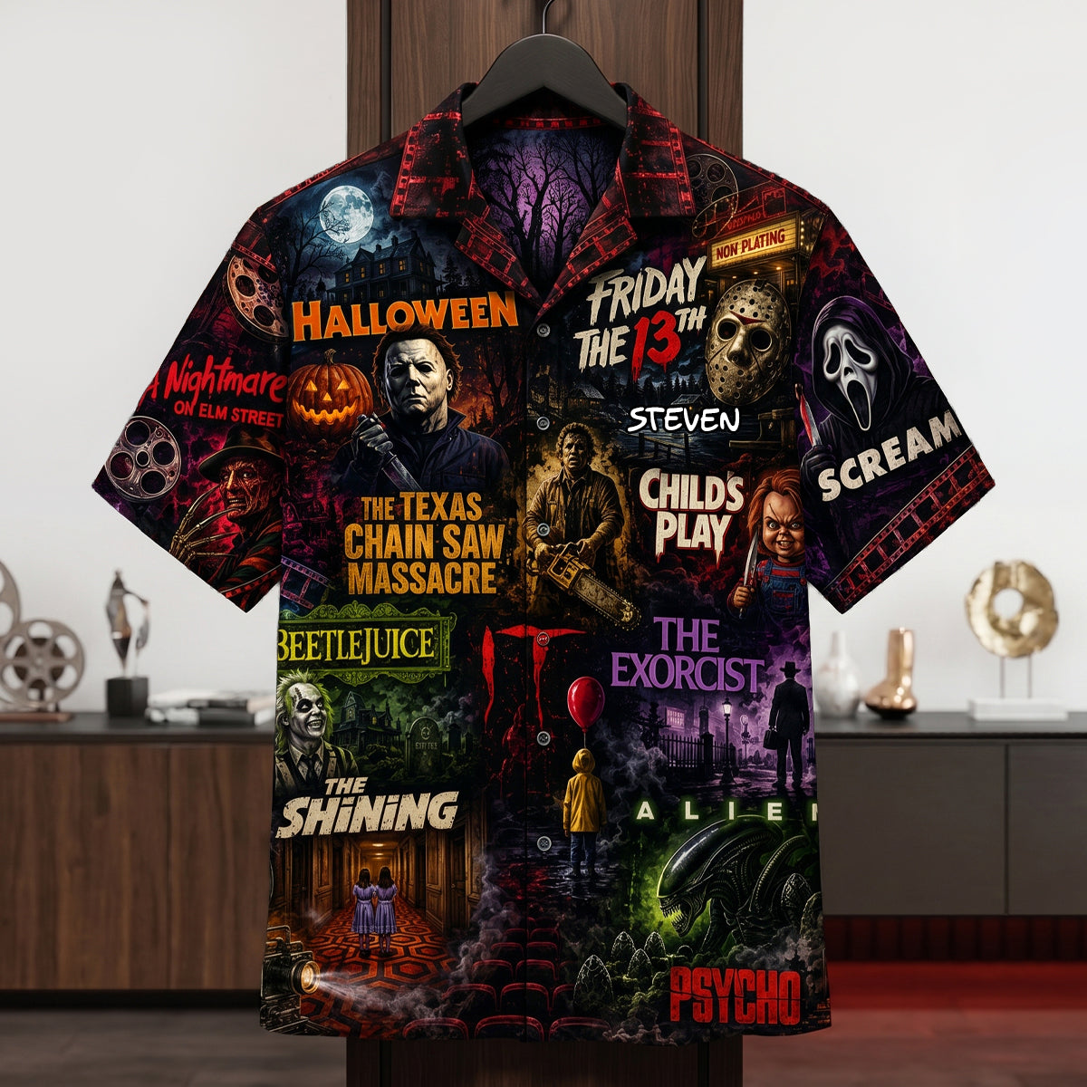 Personalized Horror Movie Hawaiian Shirt Gift for Him Halloween Hawaiian Shirt GradoCreations