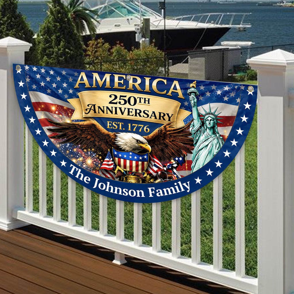 Personalized Family Name USA Eagle Fan Flag Custom Gift HN590 - Non-Pleated Fan Flag GradoCreations