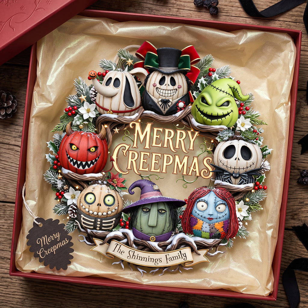 Personalized Merry Creepmas Wreath Wood Sign Unique Family Gift Wood Sign GradoCreations