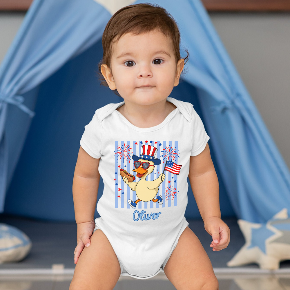 Personalized Patriotic Duck Baby Onesie Gift for 4th of July HN590 - Baby Shirt GradoCreations