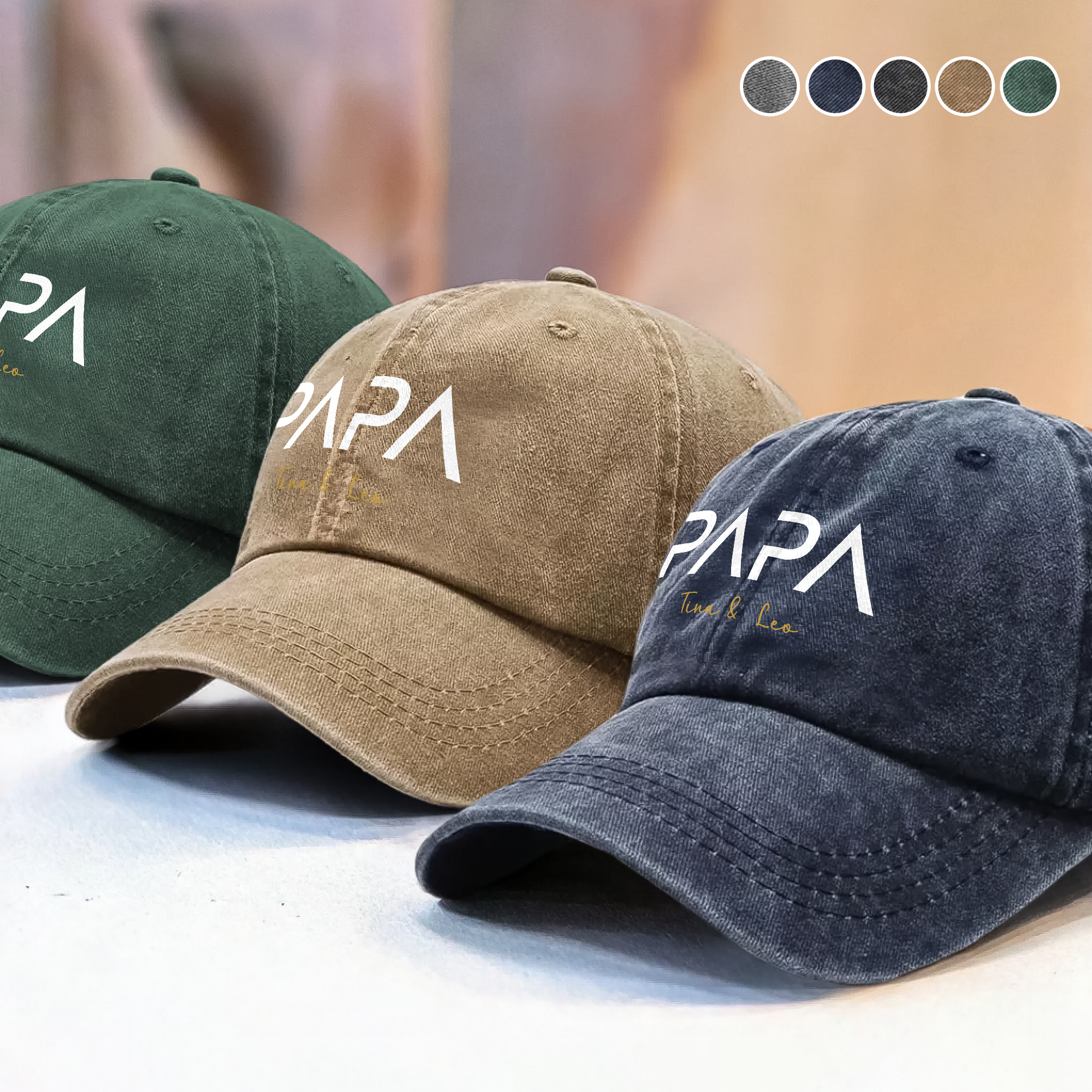 Personalized Washed Denim Baseball Cap Custom Name Gift for Dad HN590 - Washed Denim Baseball Cap GradoCreations