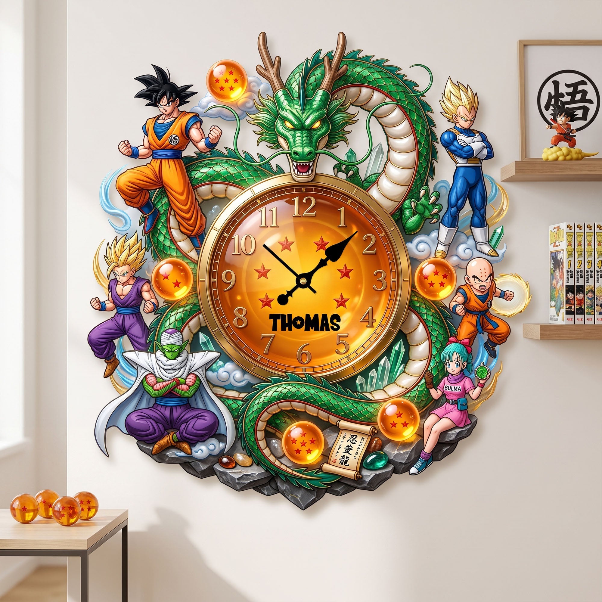Personalized Dragon Ball Wall Clock Custom Name Gift for Movie Fans Wall Hanging Clock GradoCreations
