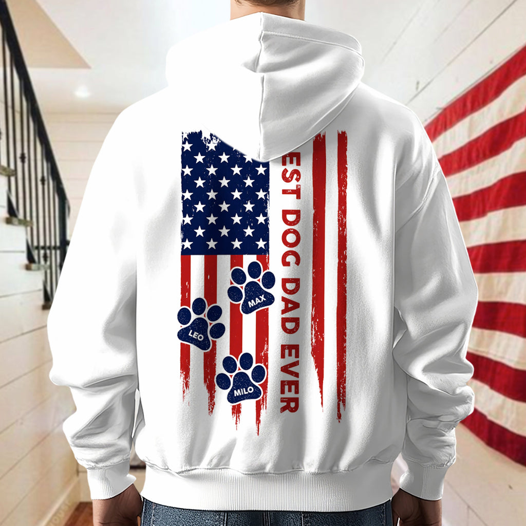 Personalized Dog Dad T-Shirt American Flag Gift for Pet Lovers HN590 - Tshirt Back GradoCreations