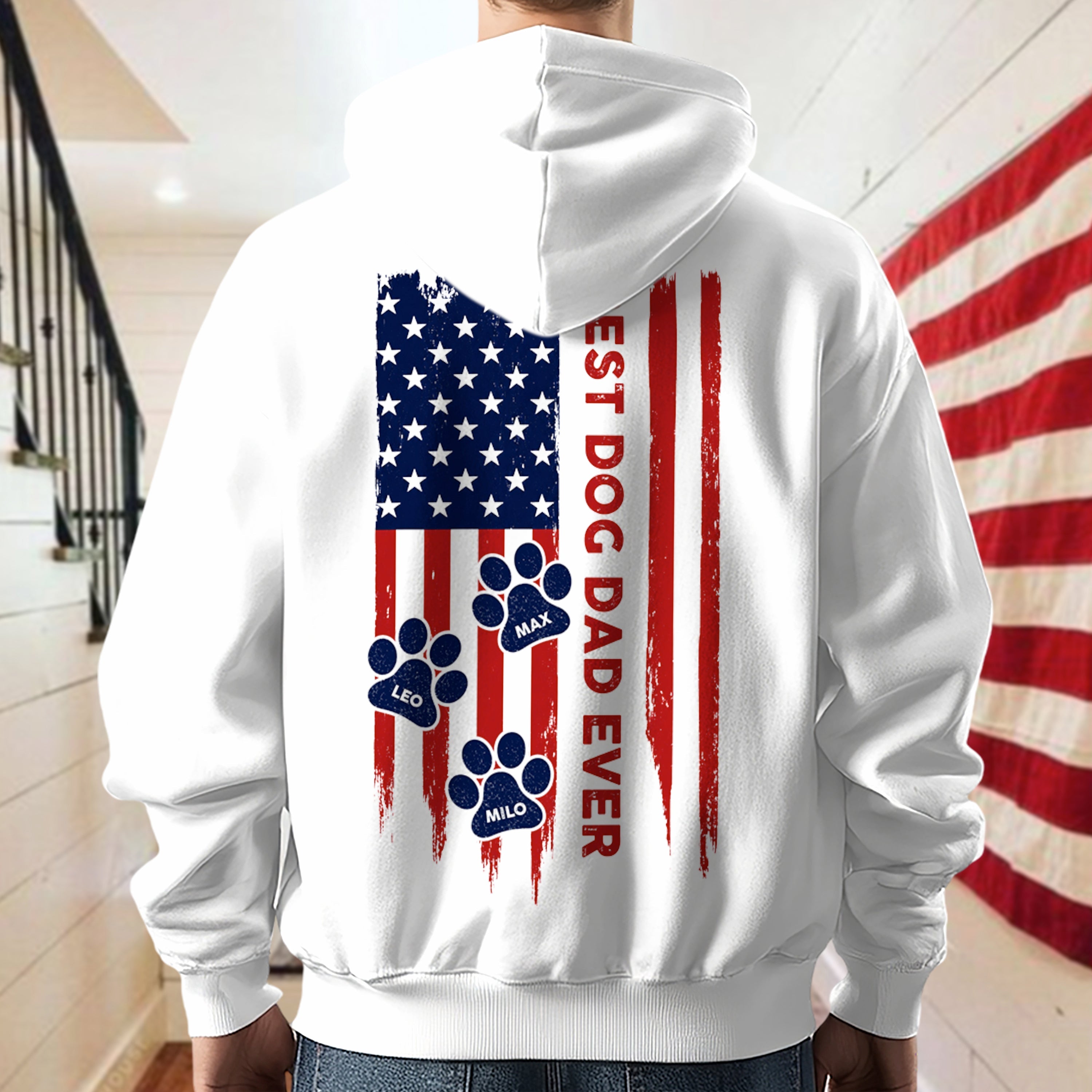 Personalized Dog Dad T-Shirt American Flag Gift for Pet Lovers HN590 - Tshirt Back GradoCreations