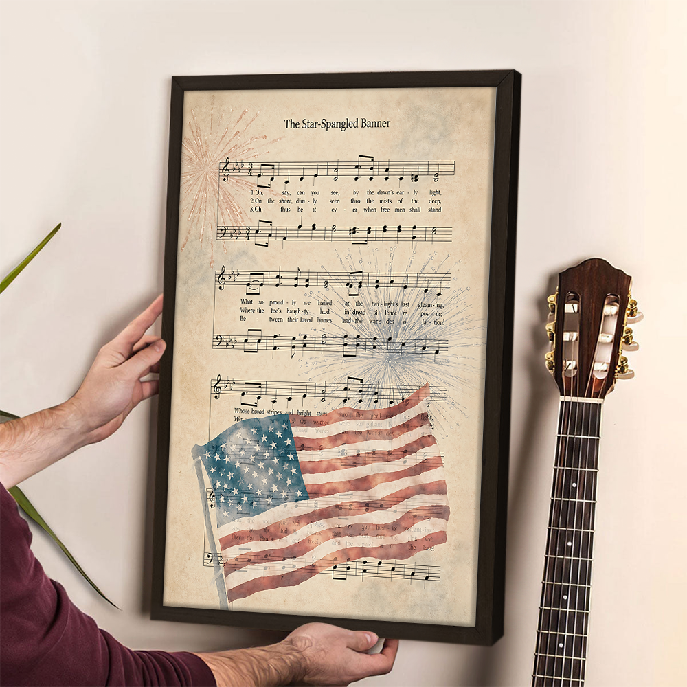 Personalized Star Spangled Banner Vintage Print Frame | Independence Day Gift HN590 - picture frame GradoCreations