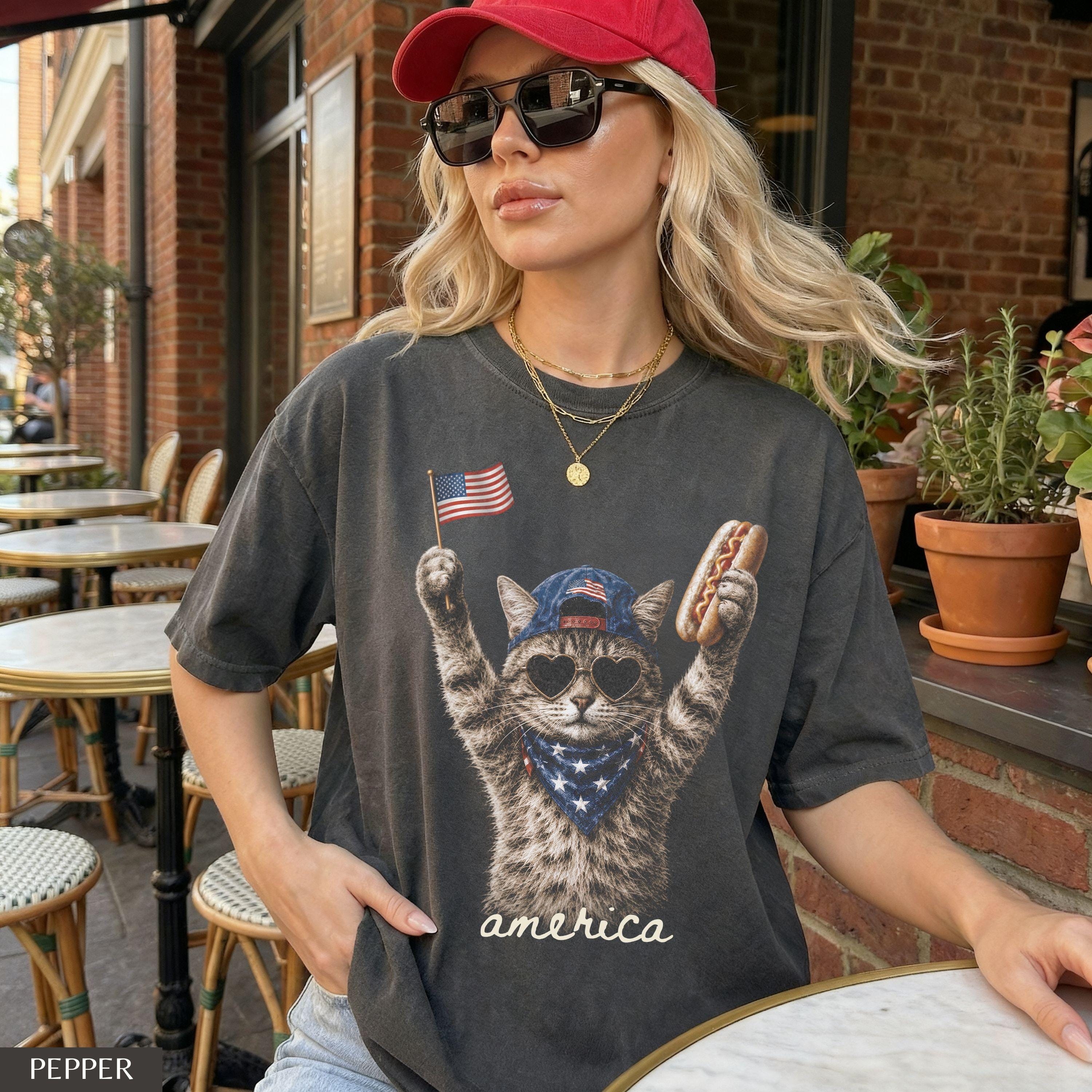 Personalized Cat Photo Comfort Colors Shirt 4th of July Gift for Cat Lovers Comfort Shirt GradoCreations