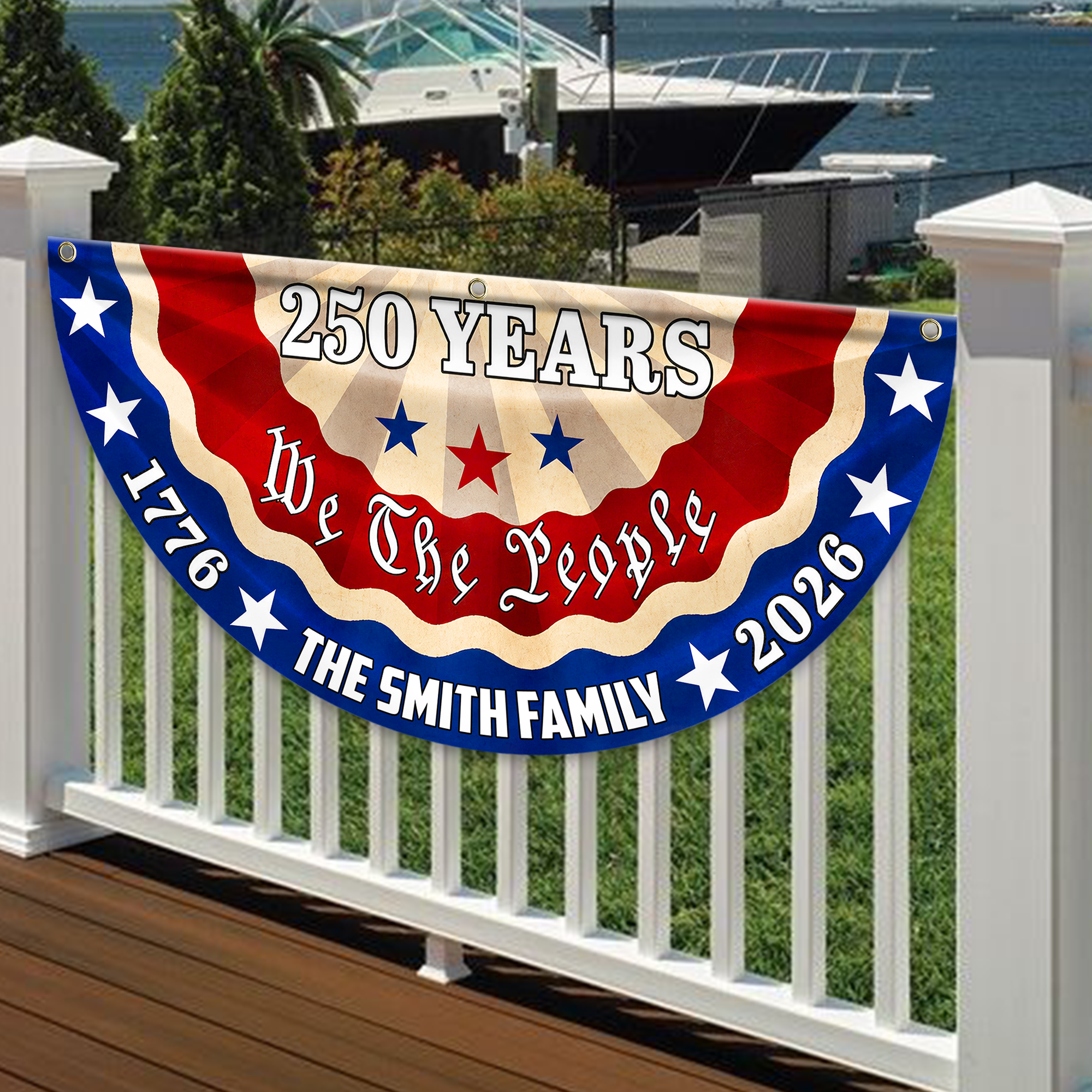 Personalized 250th Independence Day Family Flag Custom Name Gift HN590 - Non-Pleated Fan Flag GradoCreations