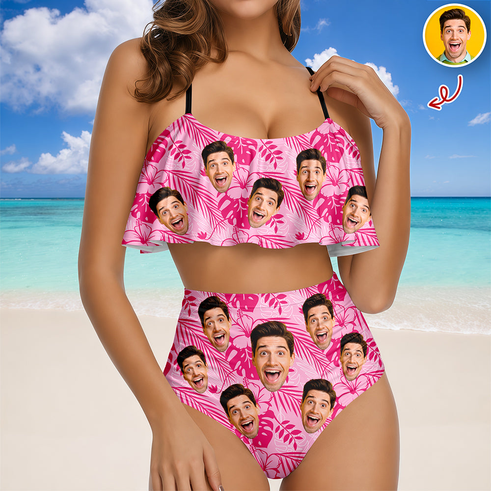 Custom Photo Ruffle Bikini Swimsuit Personalized Gift for Women HN590 - Bikini Swimsuit GradoCreations