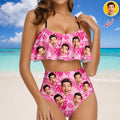 Custom Photo Ruffle Bikini Swimsuit Personalized Gift for Women HN590 - Bikini Swimsuit GradoCreations