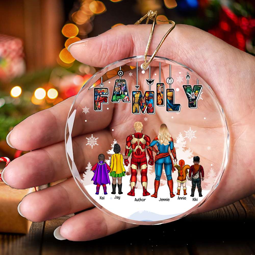 Personalized Superhero Family Glass Ornament Gift for Christmas
