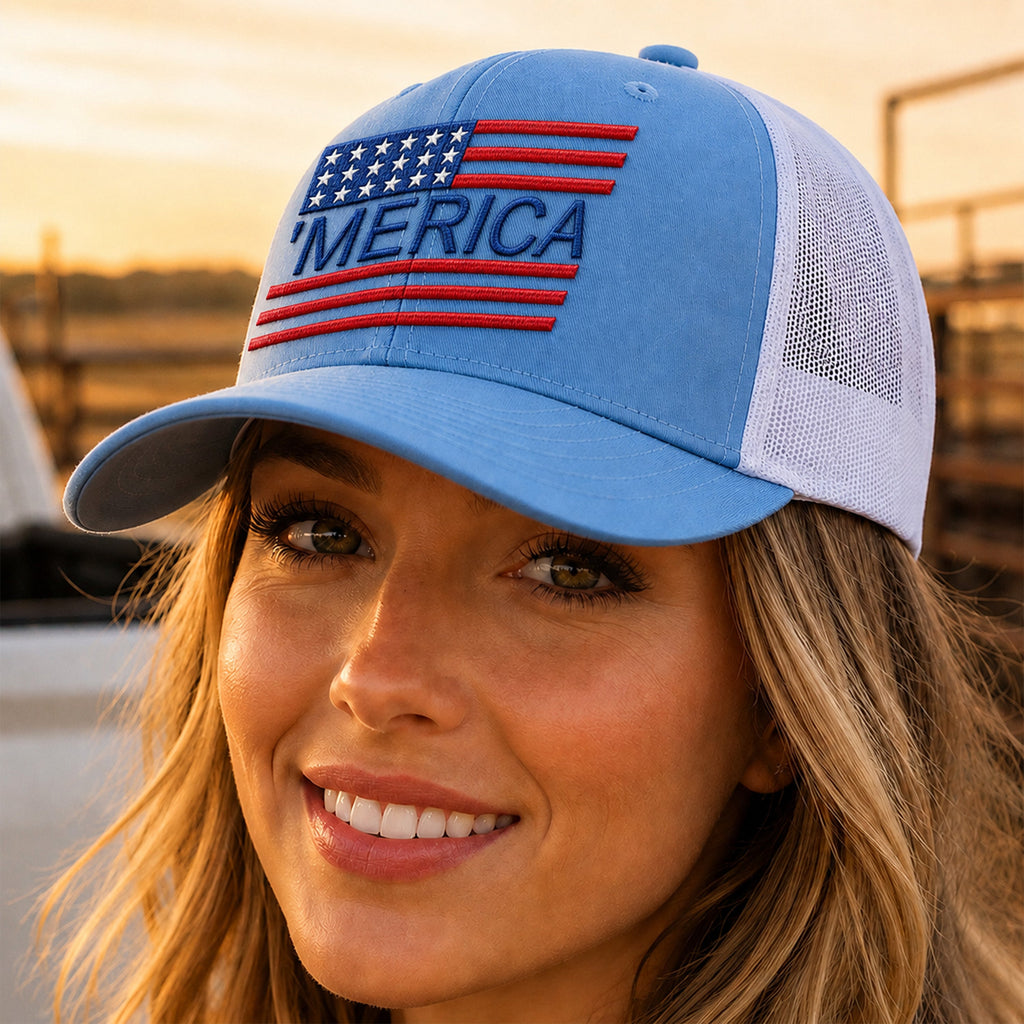 Personalized 4th of July Patriotic Trucker Hat Gift for Dad HN590 - Embroidered Trucker Hat GradoCreations