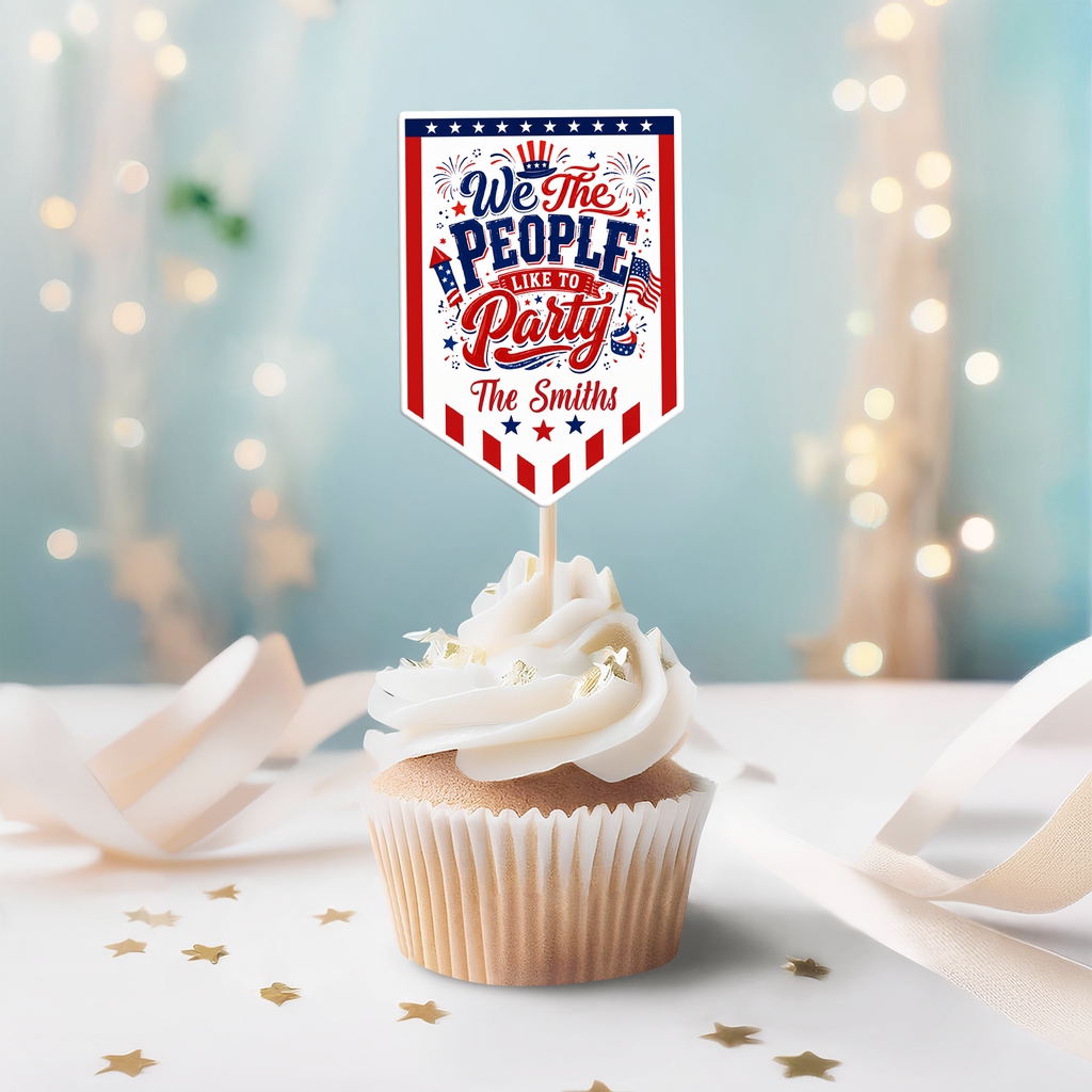 Personalized Cupcake Toppers USA Freedom Theme Custom Name Gift HN590 - Cupcake Topper GradoCreations