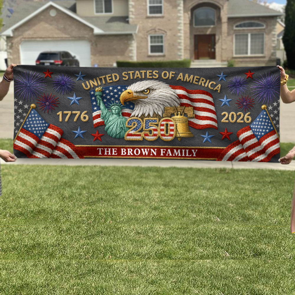 Personalized Patriotic Family Banner with Eagle 250th Celebration HN590 - Banner GradoCreations