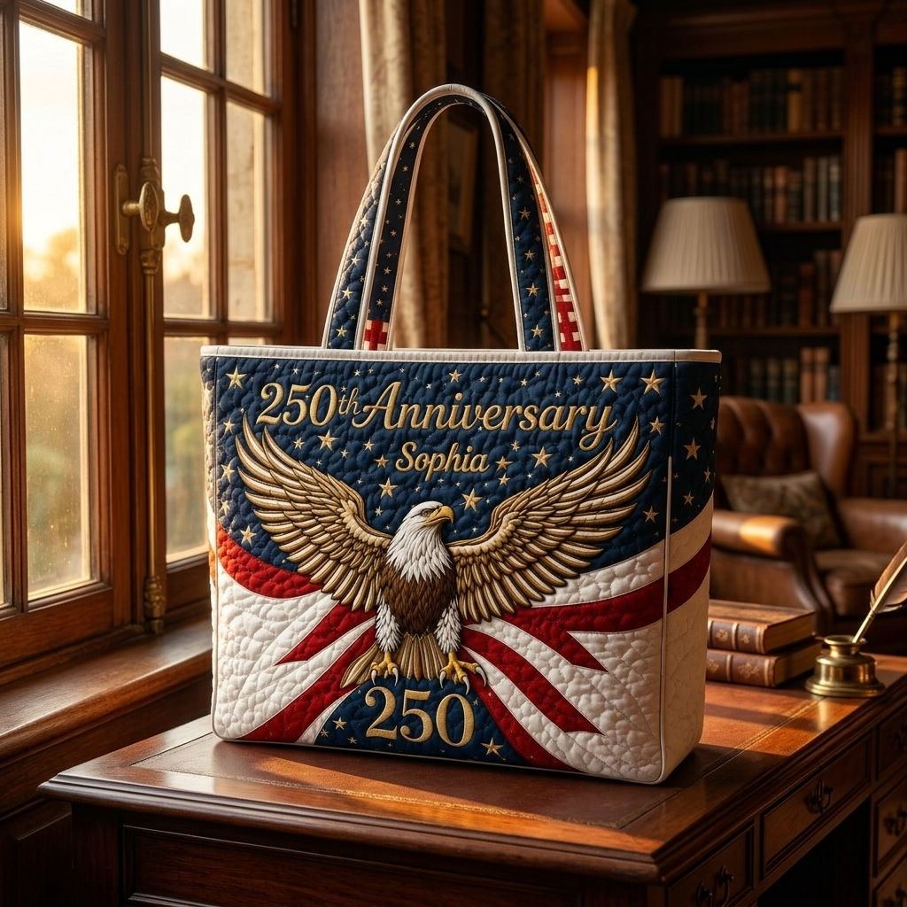 Personalized America 250th Anniversary Quilted Tote Bag Gift for Her
