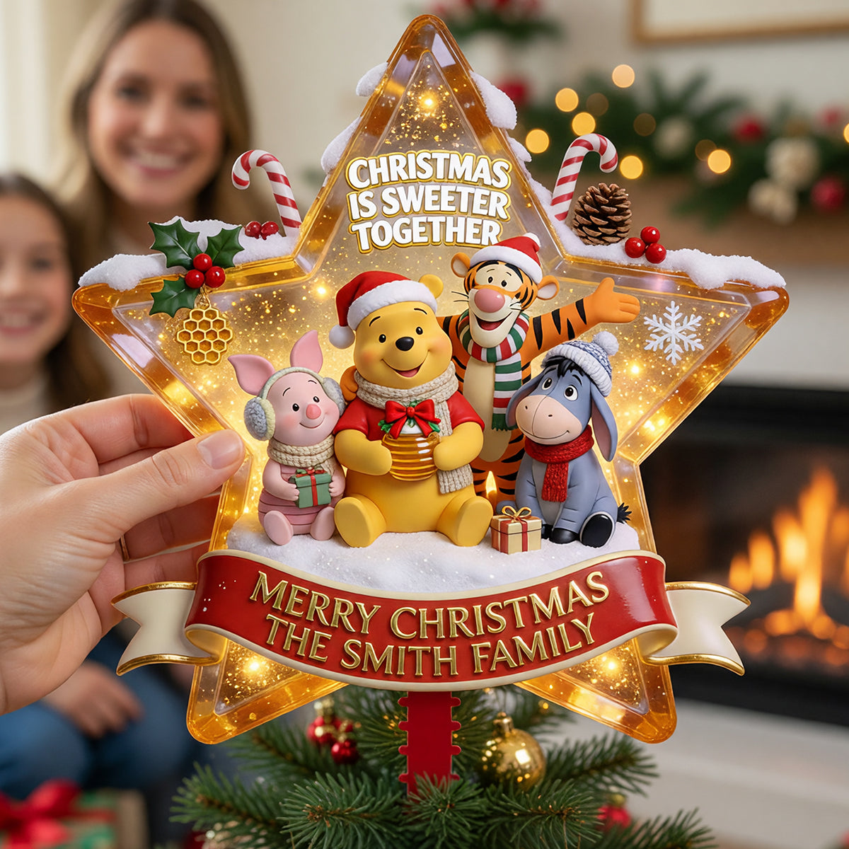 Personalized LED Light Star Tree Topper with Family Name | Christmas Decoration LED Light Tree GradoCreations