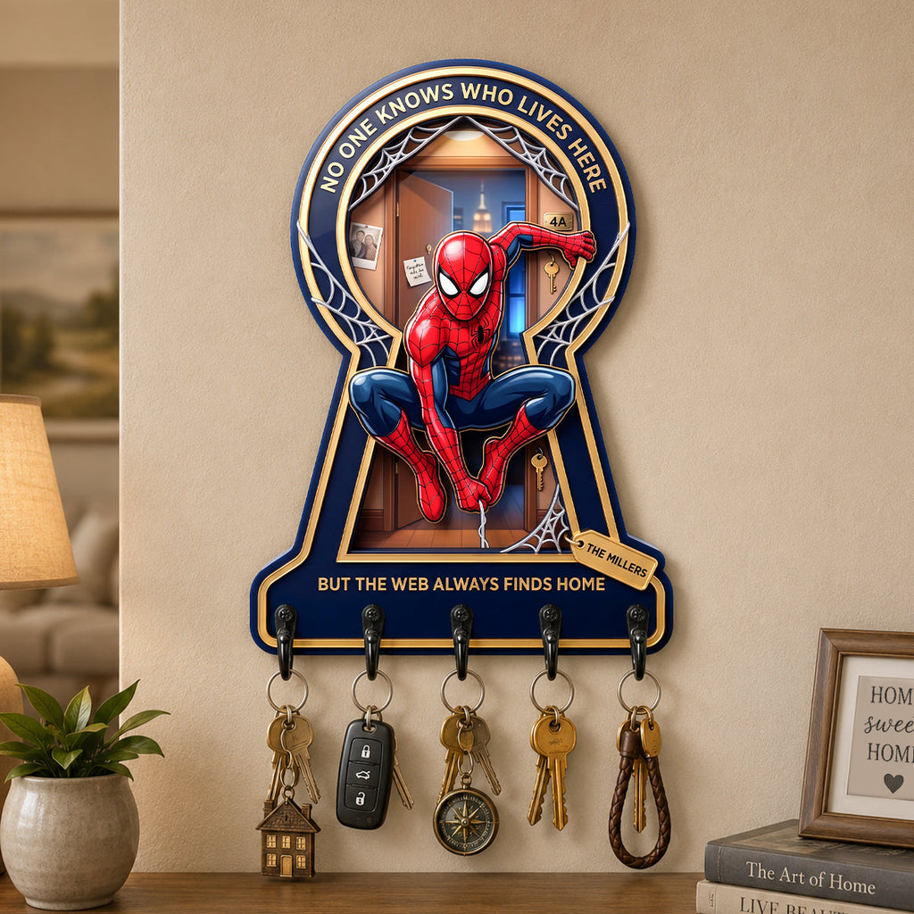 Personalized Spider-Man Hanging Rack - Custom Family Key Holder Gift for Movie Fans Hanging Rack GradoCreations