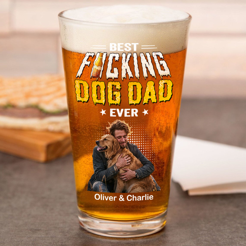 Personalized Photo Beer Glass Best Dog Dad Gift for Father's Day HN590 - Print Beer Glass GradoCreations