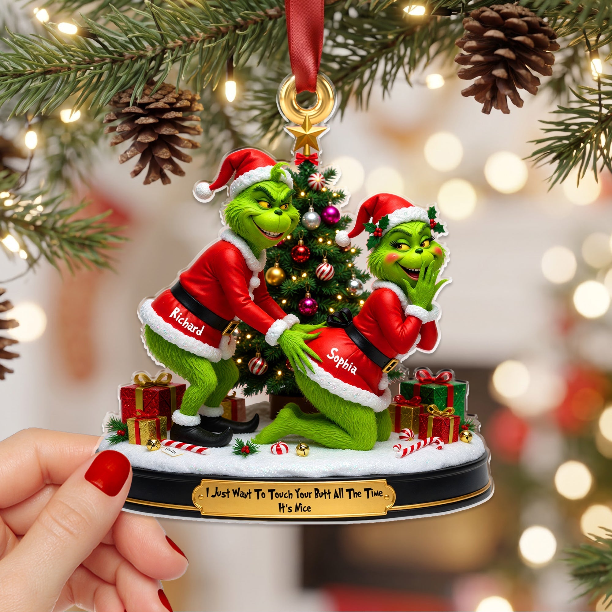 Personalized Funny Grinch Acrylic Ornament Gift for Couples Ornament GradoCreations