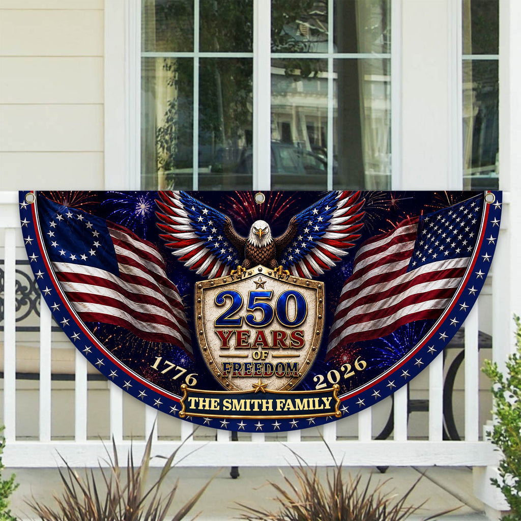 Personalized Family Name Patriotic Flag Custom 250th Birthday Gift HN590 - Non-Pleated Fan Flag GradoCreations