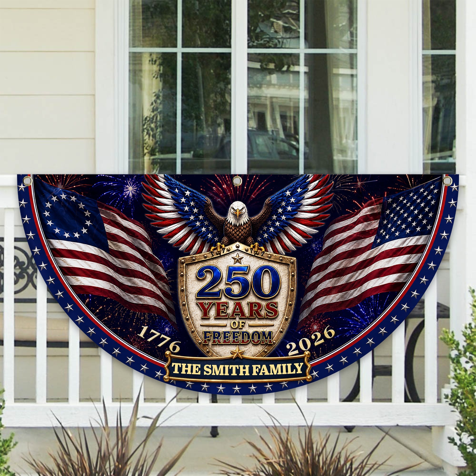 Personalized Family Name Patriotic Flag Custom 250th Birthday Gift HN590 - Non-Pleated Fan Flag GradoCreations
