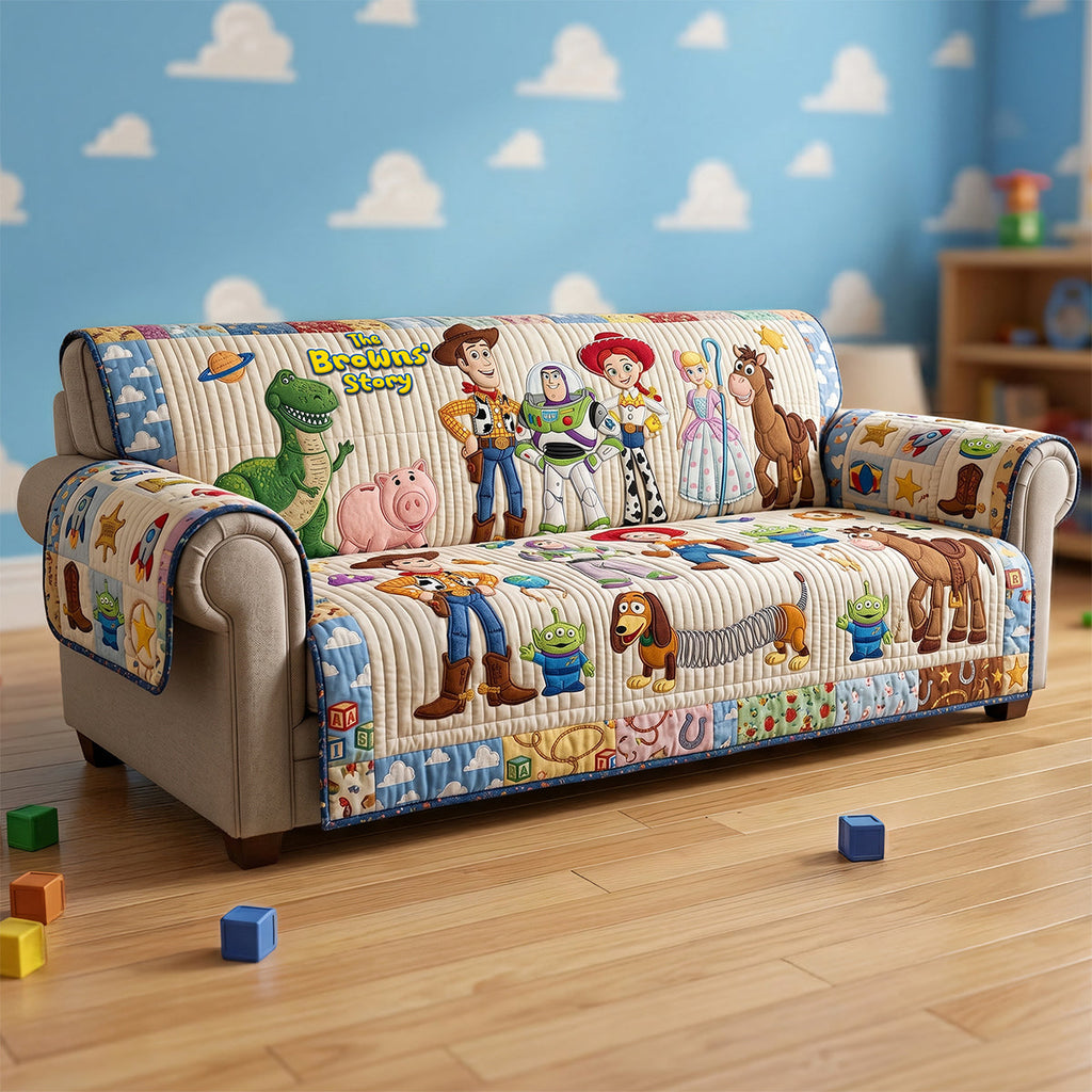 Personalized Quilted Sofa Cover Featuring Cowboy Characters - Home Decor Gift for Fans Quited Sofa Cover GradoCreations