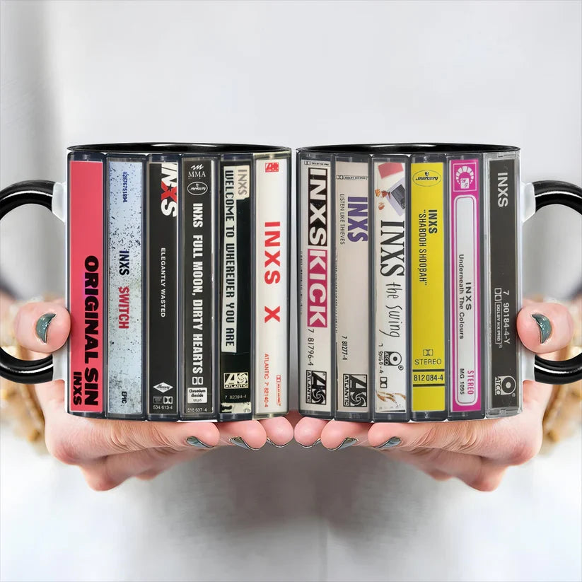 INXS Cassette Accent Mug Retro Design Ceramic Drinkware GradoCreations
