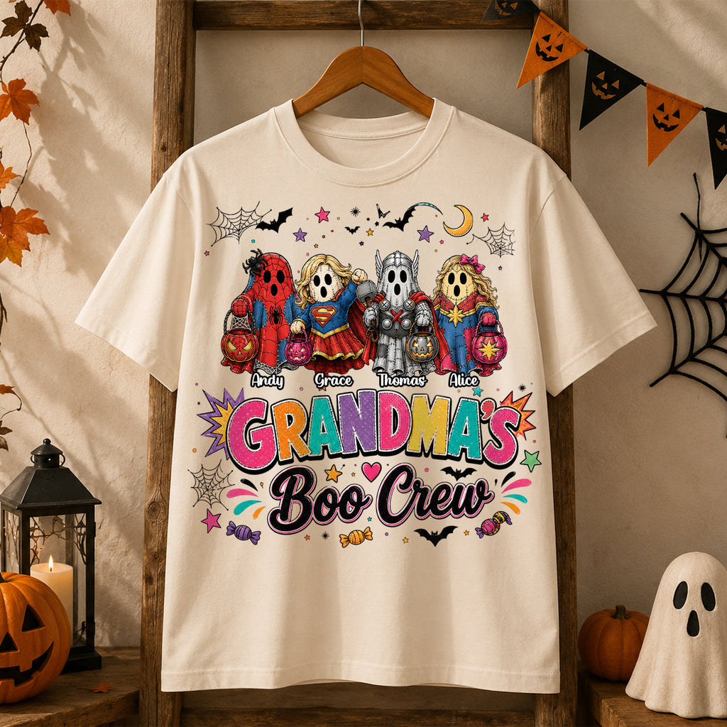 Personalized Grandma Boo Crew Superhero Ghost Shirt for Halloween Cotton Apparel GradoCreations