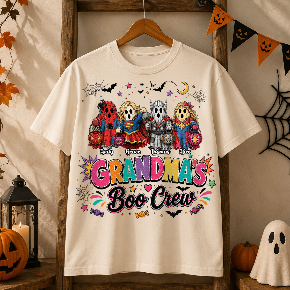 Personalized Grandma Boo Crew Superhero Ghost Shirt for Halloween Cotton Apparel GradoCreations