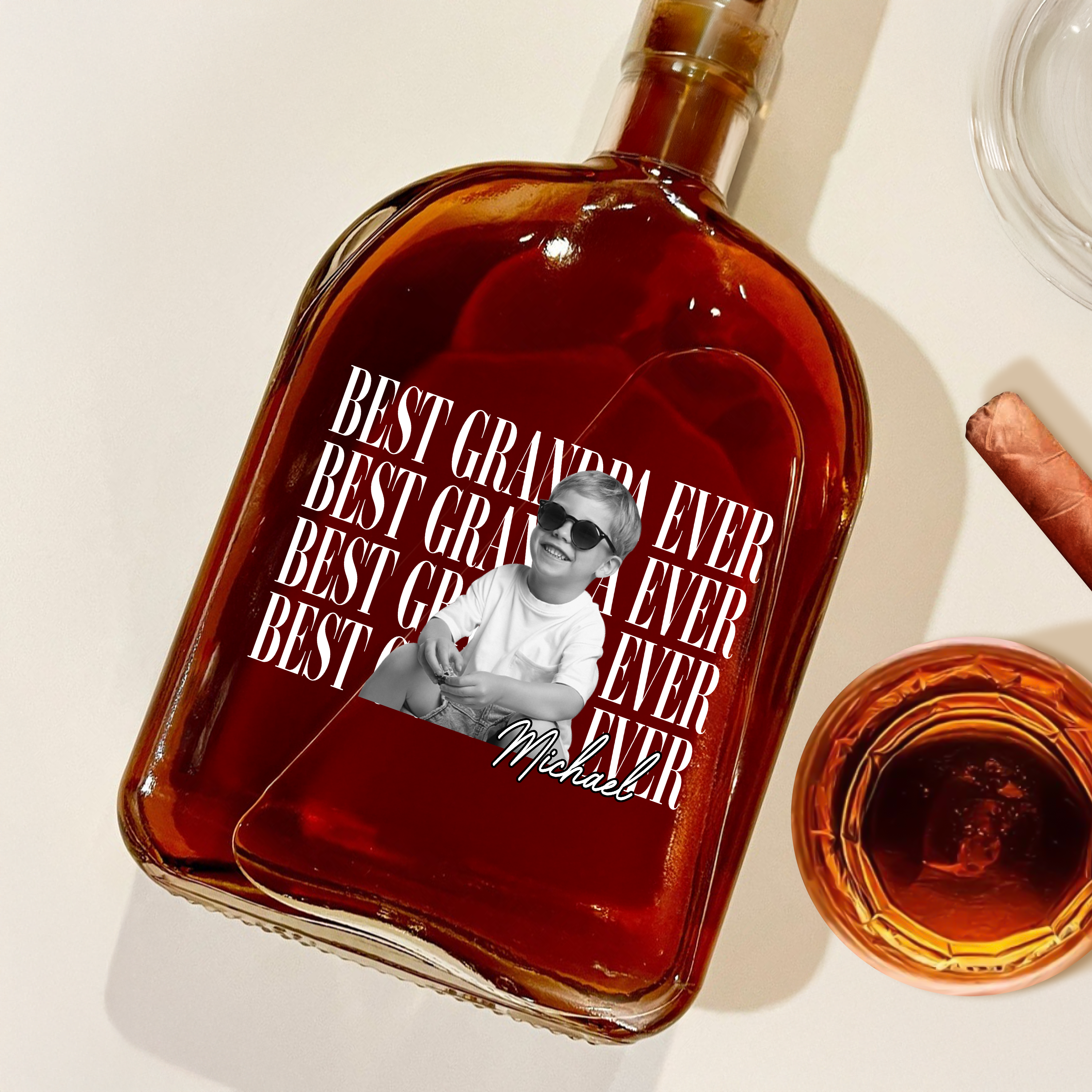 Personalized Vintage Photo Whiskey Bottle Custom Gift for Dad HN590 - Whiskey Bottle GradoCreations