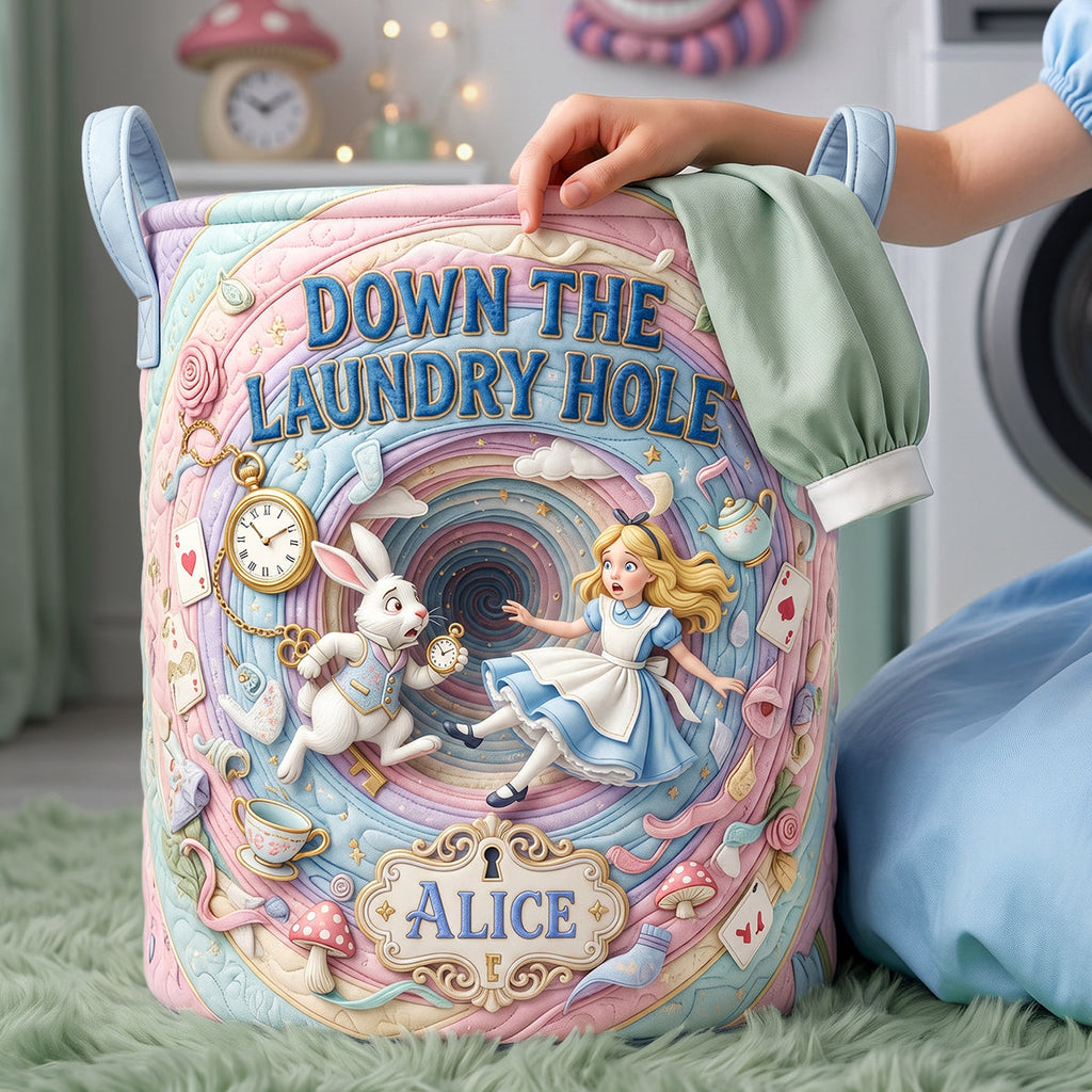 Personalized Quilted Laundry Basket Down The Laundry Hole Gift for Movie Fans Quilted Laundry Basket GradoCreations
