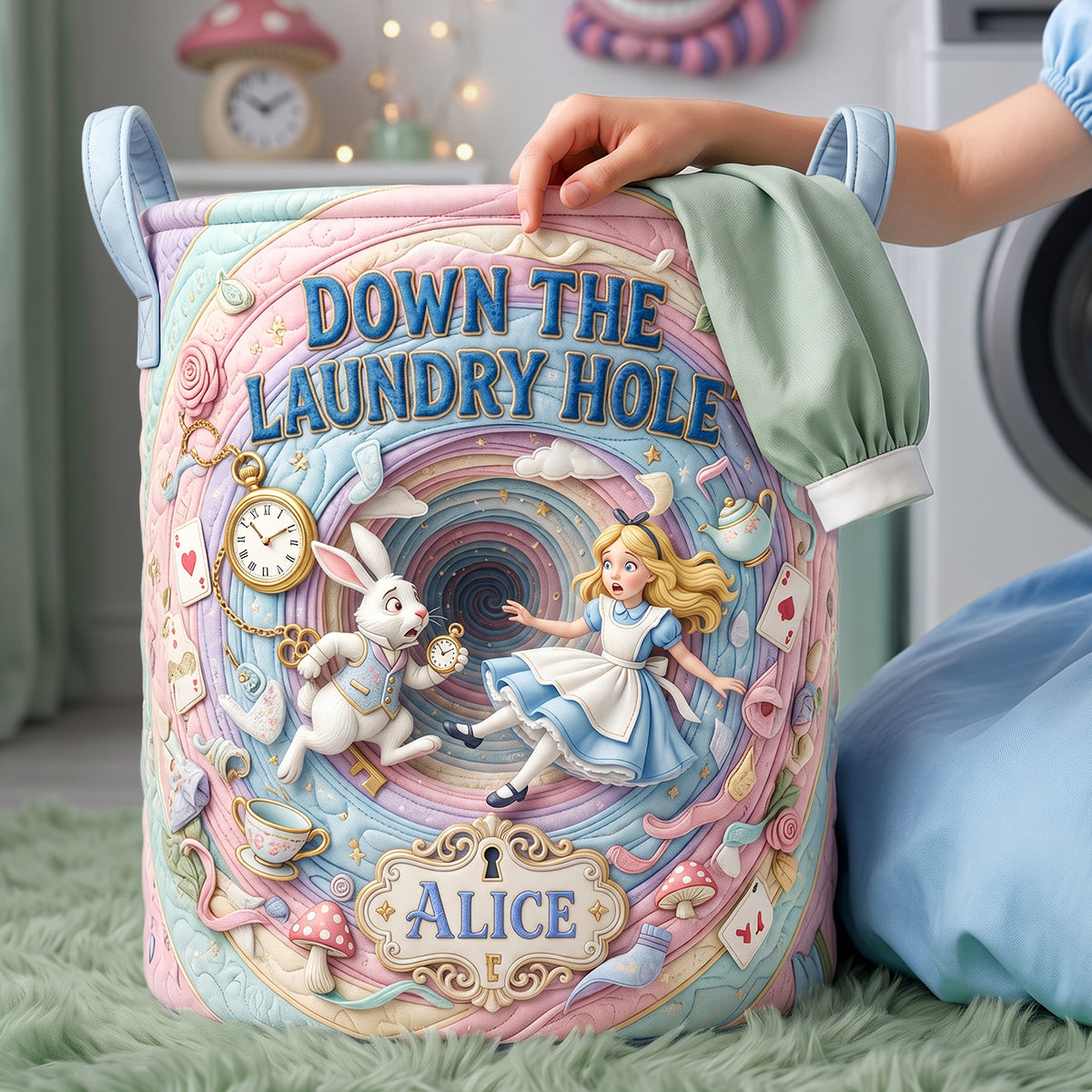 Personalized Quilted Laundry Basket Down The Laundry Hole Gift for Movie Fans Quilted Laundry Basket GradoCreations