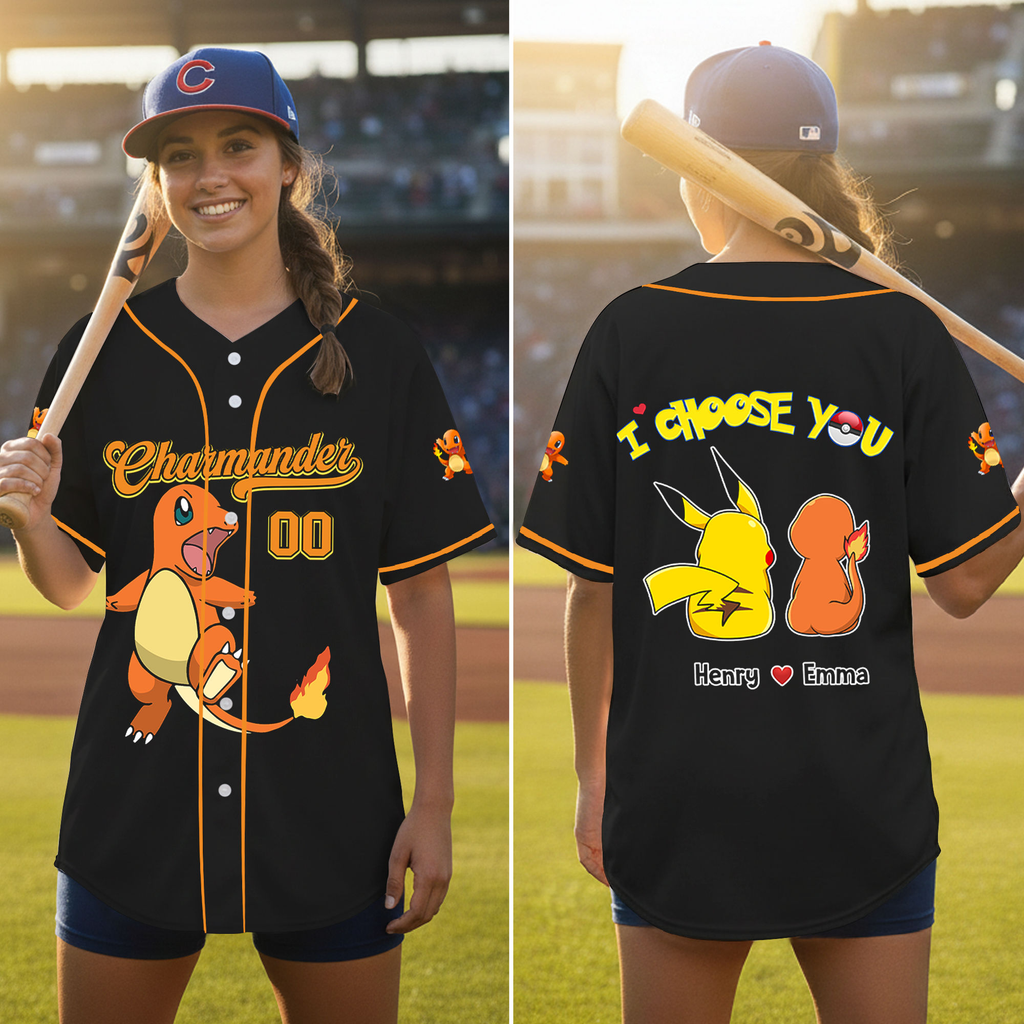 Personalized Pokemon Baseball Jersey Custom Couple Gift for Movie Fans Baseball Jersey GradoCreations