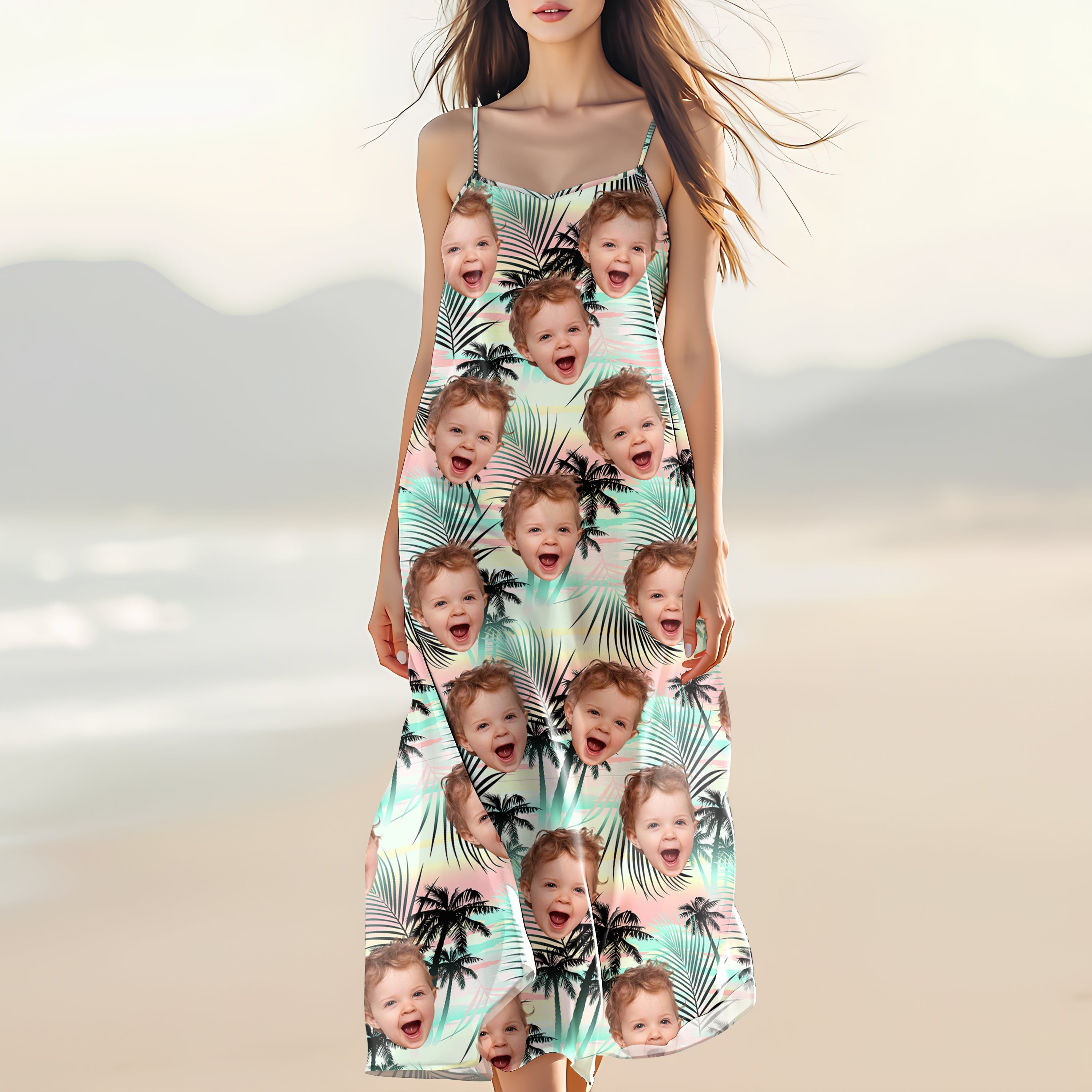 Personalized Tropical Summer Maxi Dress Custom Photo Gift for Mom HN590 - Women's V-Neck Cami Maxi Dress GradoCreations